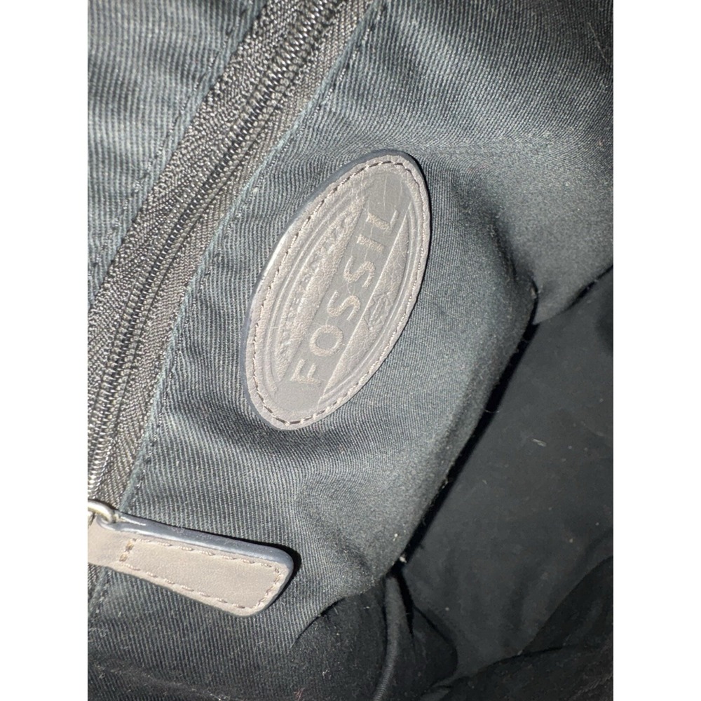 Vintage FOSSIL Genuine Grey/Black/Tan Leather Tote Shoulder Office Handbag - Picture 6 of 6